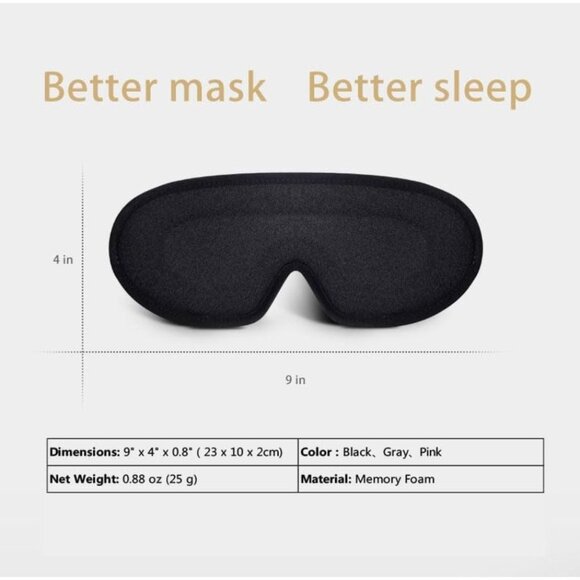 HOLAOS 3D Black Sleep Mask Fits All Head Sizes - Picture 6 of 8